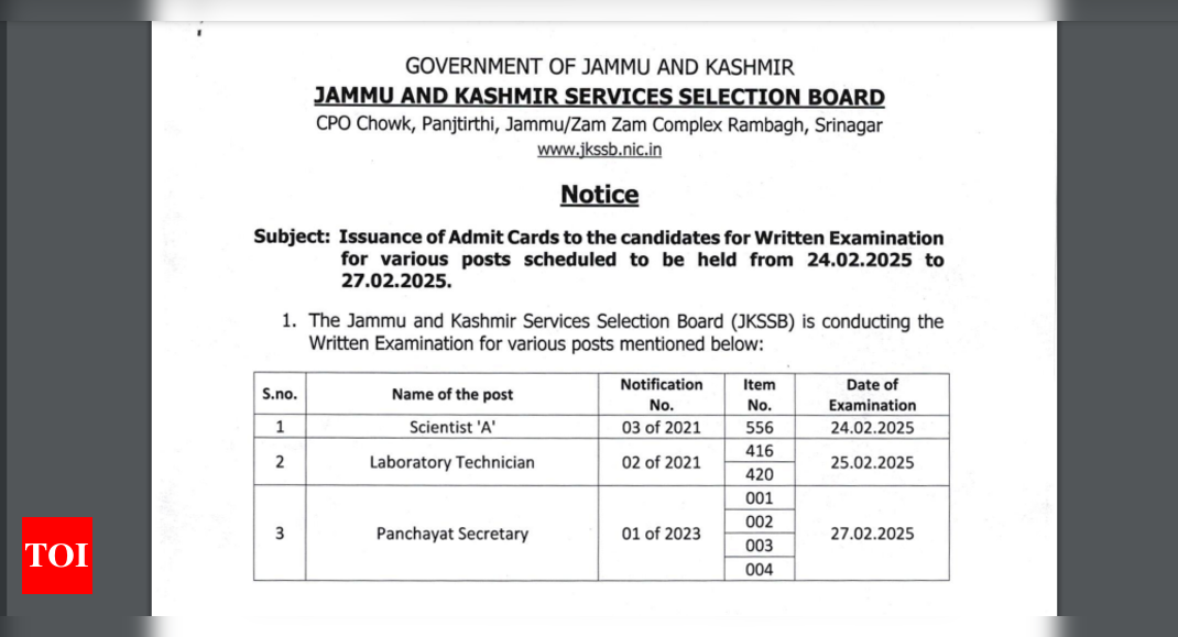 JKSSB admit card 2025 released for various posts: Direct link to download hall tickets here |