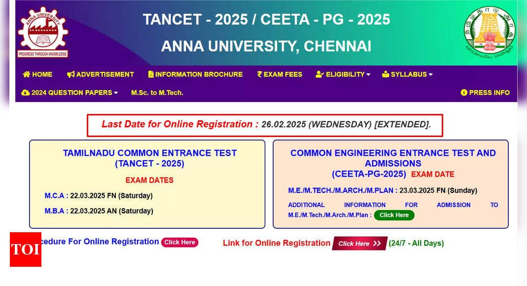 TANCET 2025: Anna University extends TANCET and CEETA-PG 2025 registration deadline to February 26