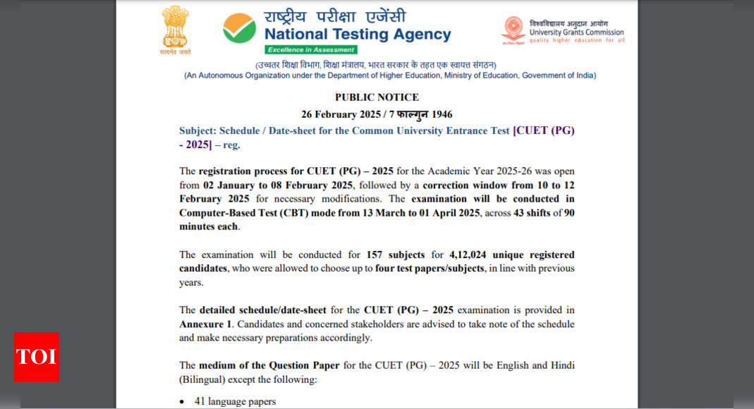 CUET PG exam schedule 2025 released at nta.ac.in: Check detailed schedule here