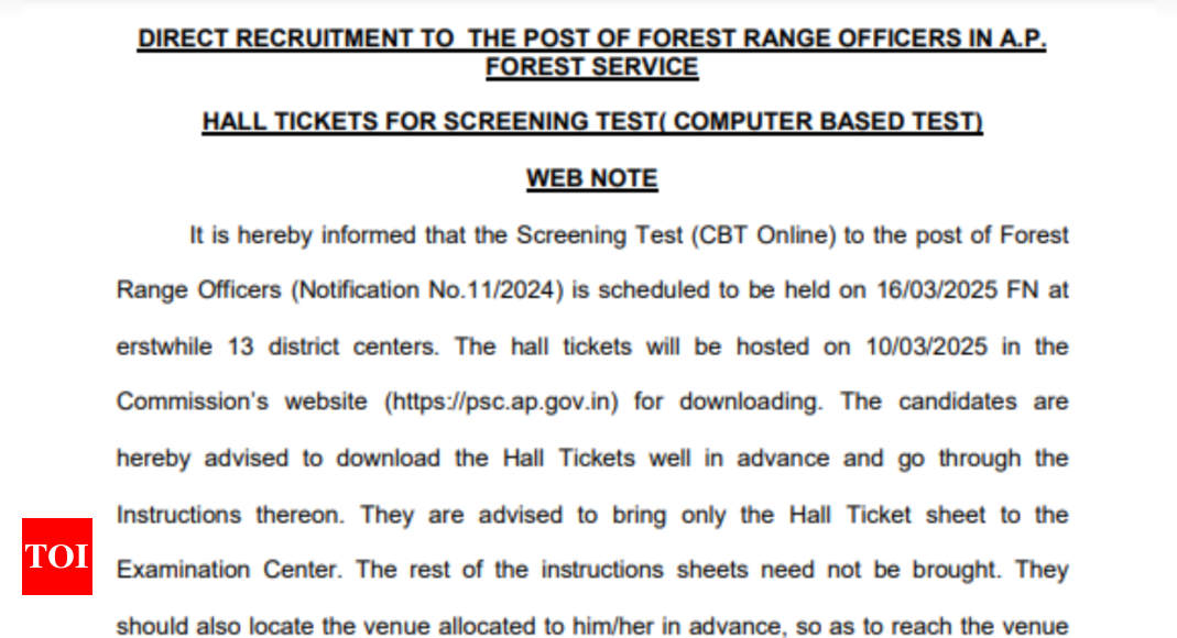 APPSC Forest Range Officer admit card 2025 to be out on March 10, check official notice here